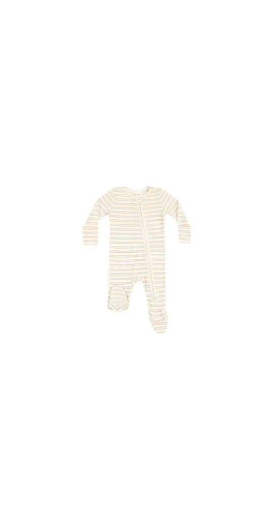 Stripe Oxford Tan 2 Way Zipper Footie