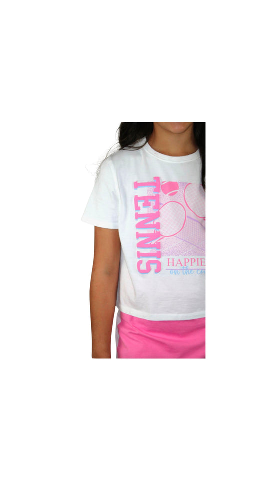 Tennis Puff Print Happiest On The Court T-Shirt