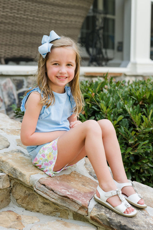 Ruffle Sleevless Top Light Blue , Blossoms and Blooms