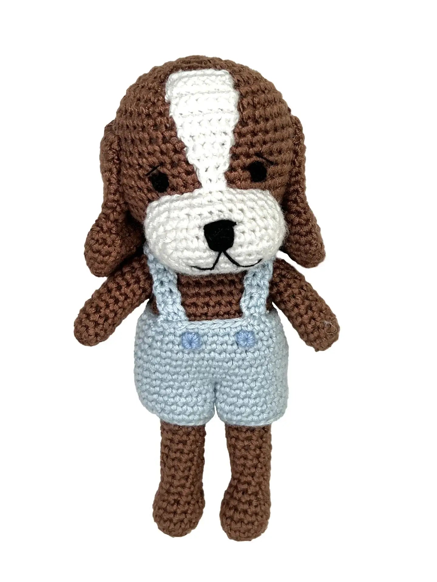 Dog Bamboo Crochet Rattle - Blue 5"