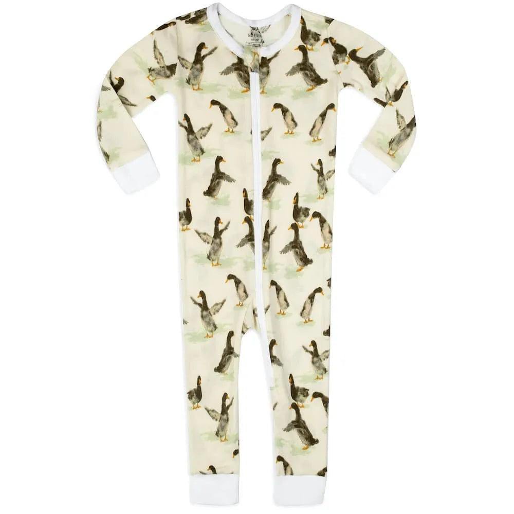 Duck Organic Cotton Zipper Footed Romper