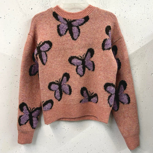 Dusty Pink Butterfly Crewneck Sweater