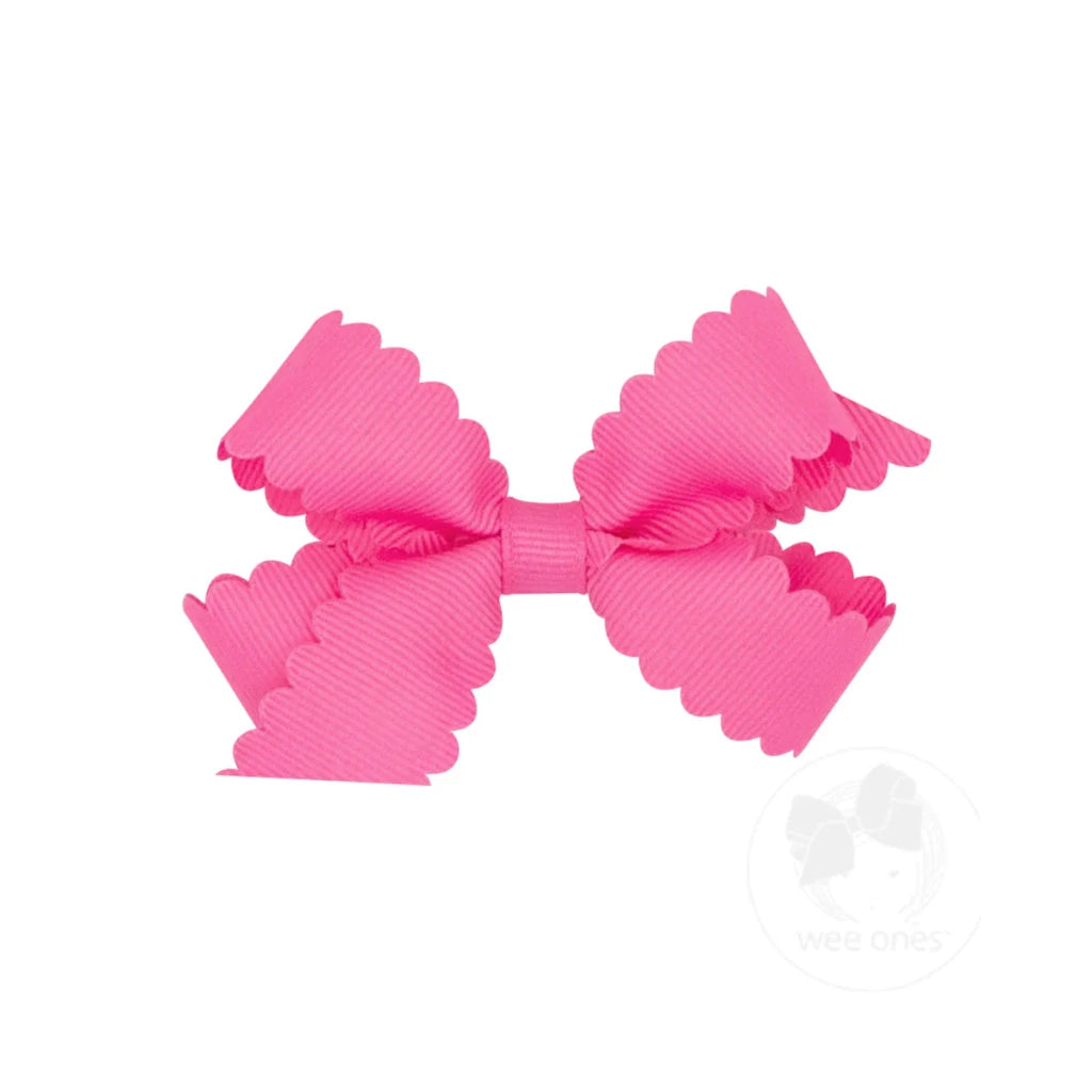 Mini Grosgrain Scalloped Bow - Hot Pink