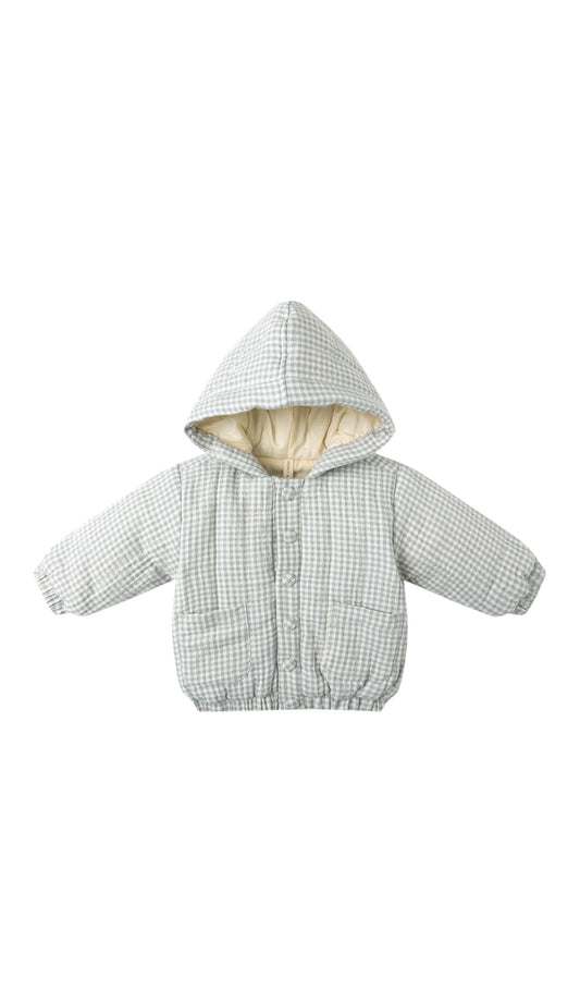 Hooded Woven Jacket Blue Gingham