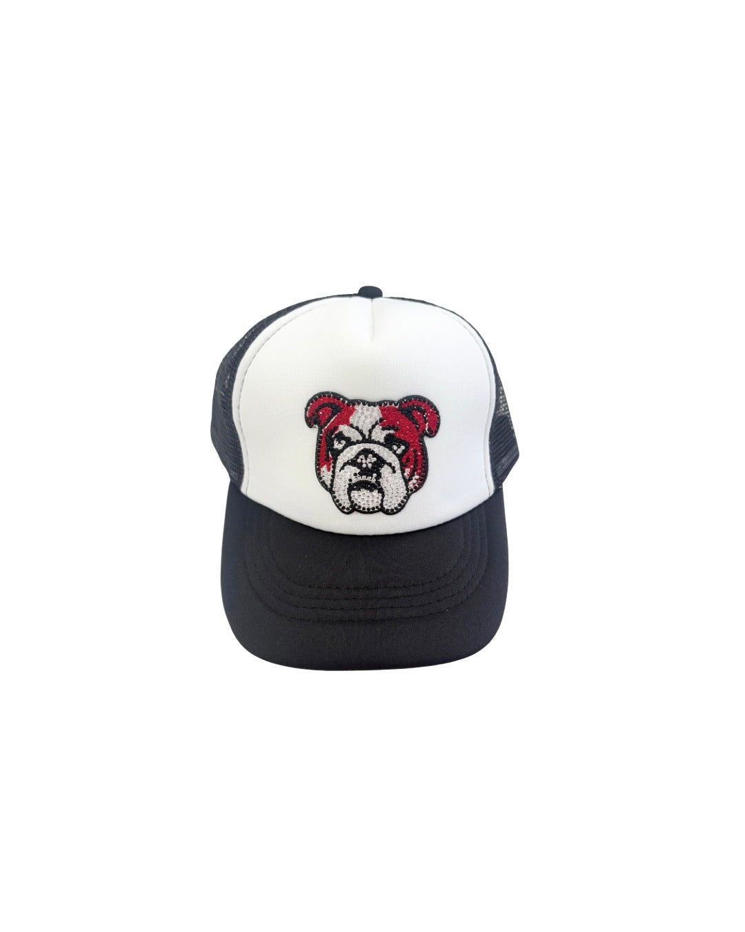 Red Bulldog Rhinestone on Black Youth Trucker