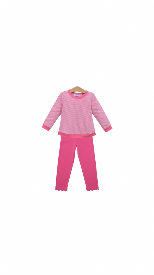 Reagan Top Pink Stripe with Scallop Leggings Pink