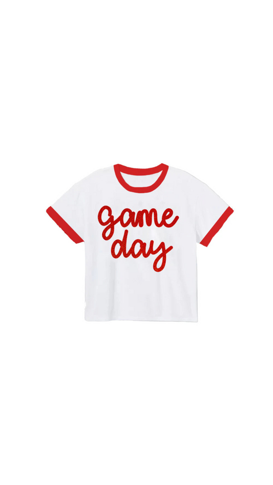Tinsel Game Day Ringer Boxy Tee Red