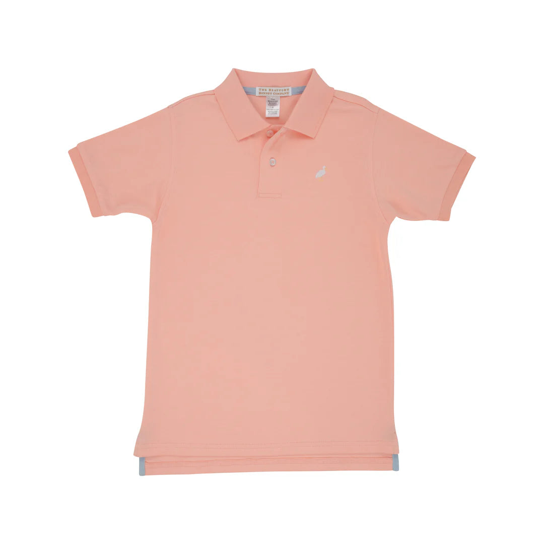 Prim & Proper Polo  Pompano Peach with Multicolor Stork