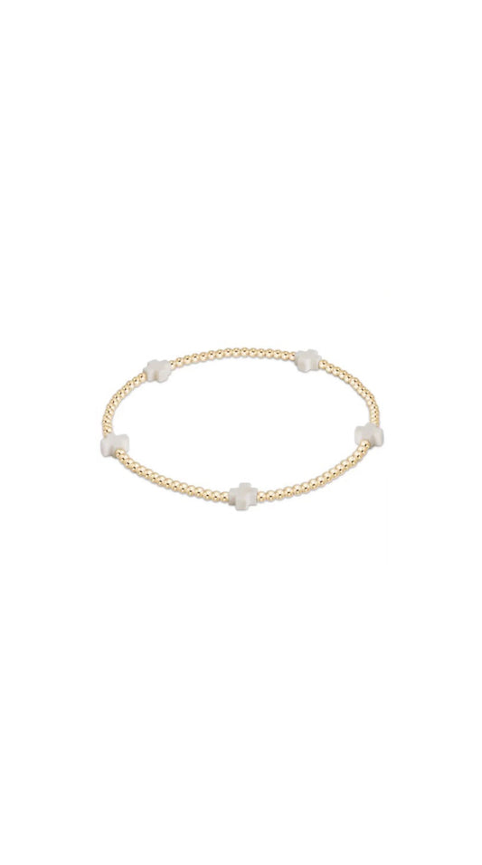 Egirl Signature Cross Small Gold Pattern 2mm Bead Bracelet Off-White