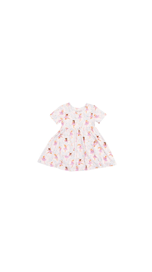 Bow Ballerinas Short Sleeve Twirly Dress