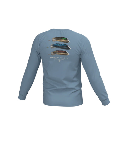 Youth Duck Feather Trio Long Sleeve Pocket Tee - Mountain Spring