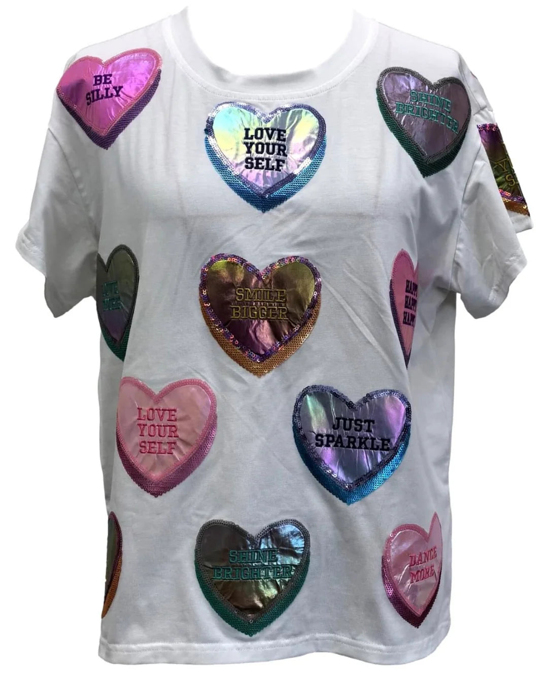 Kids White Positive Candy Hearts Tee