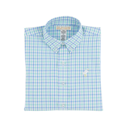 Dean's List Dress Shirt Sunrise Blvd. Blue & Turks Teal Chandler Check with Multicolor Stork