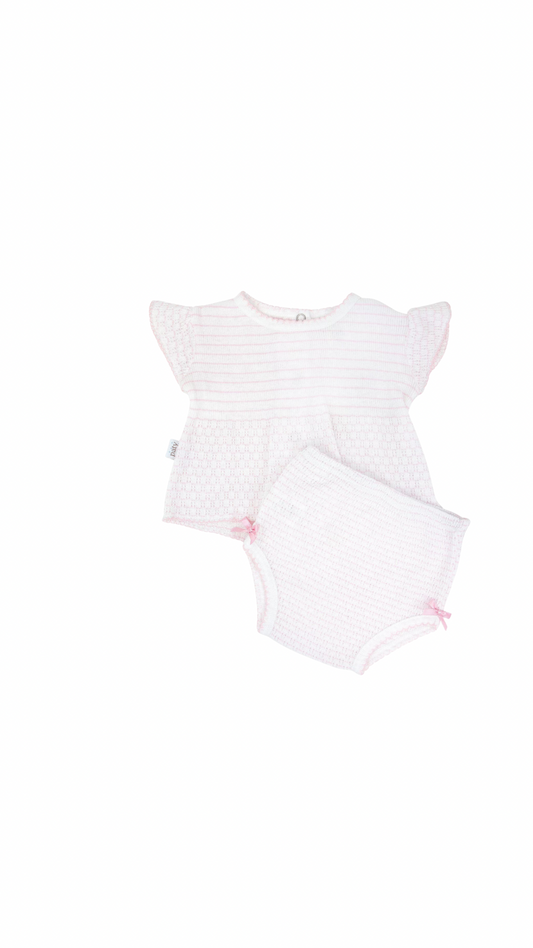 Paty Knit 2 Piece Sleeveless Diaper Set Pinstripe Pink