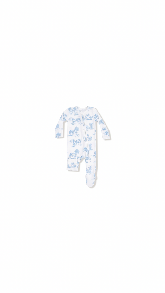 Farm Toile - Blue - 2 Way Zipper Footie