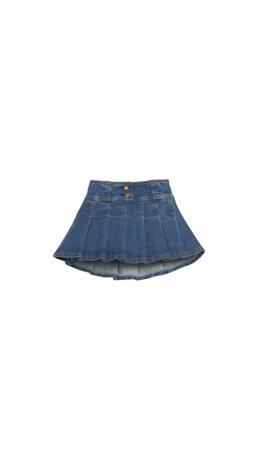 Pleated Mini Skort - Denim