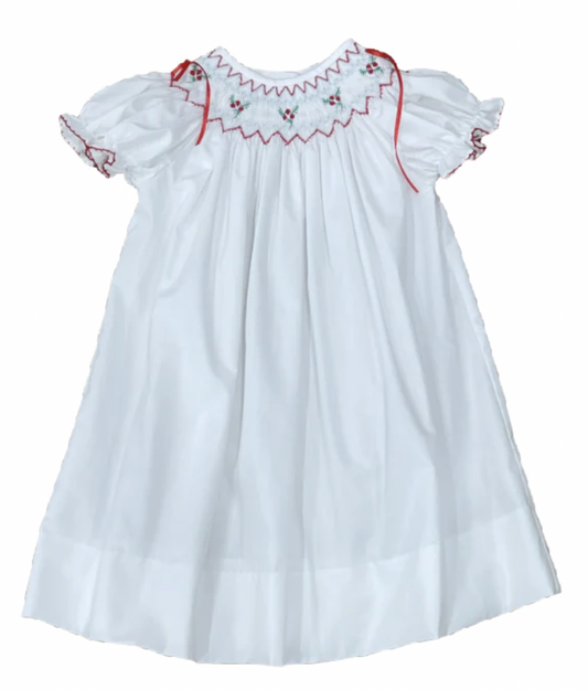 Emma Bishop Dress with Smocking - White Christmas