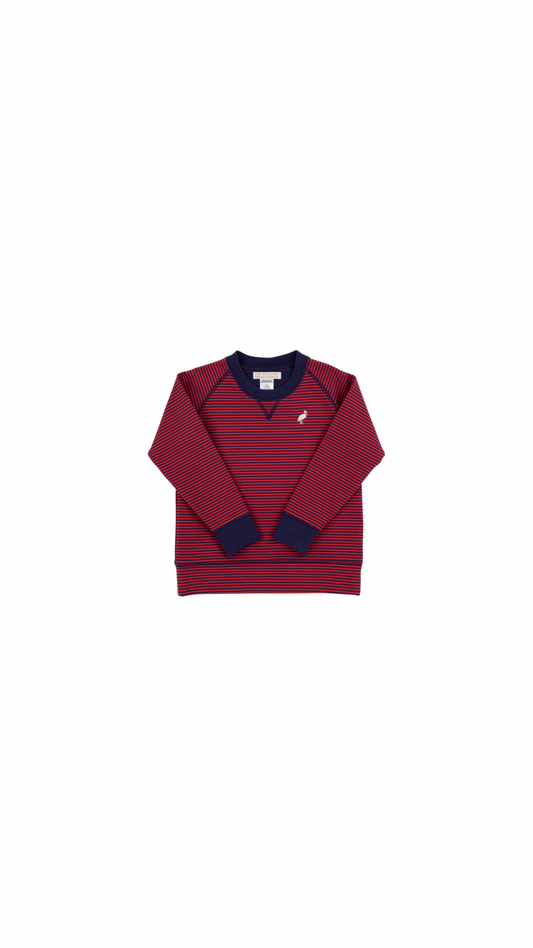 Cassidy Crewneck Boys French Terry Richmond Red and Nantucket Navy Stripe