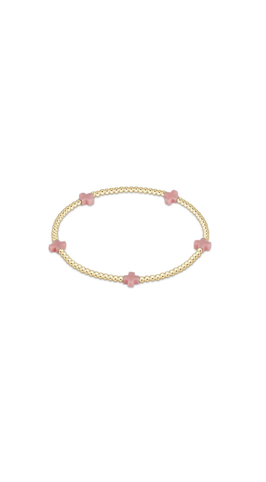 Egirl Signature Cross Small Gold Pattern 2mm Bead Bracelet Pink