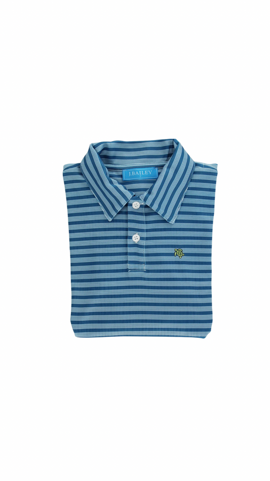 Performance Harry Long Sleeve Striped Polo - Cornflower