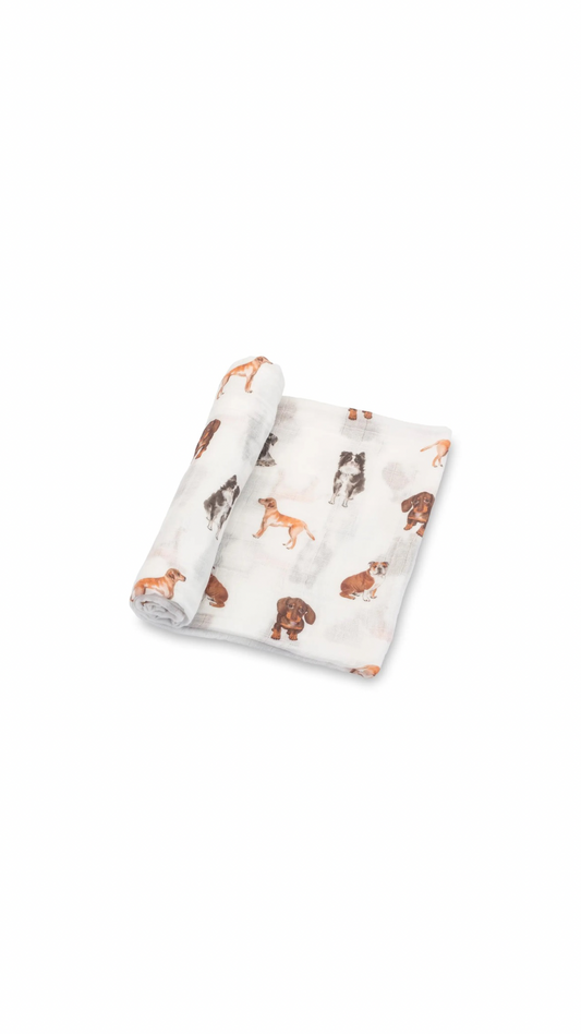 Adorable Dog Print Baby Muslin Swaddle Blanket