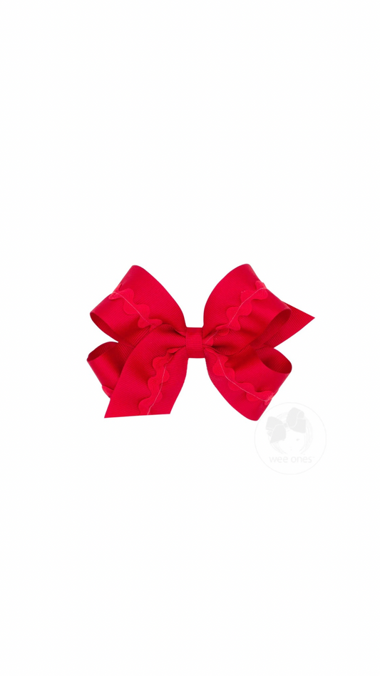 King Grosgrain Hair Bow with Ric-Rac Trim Red