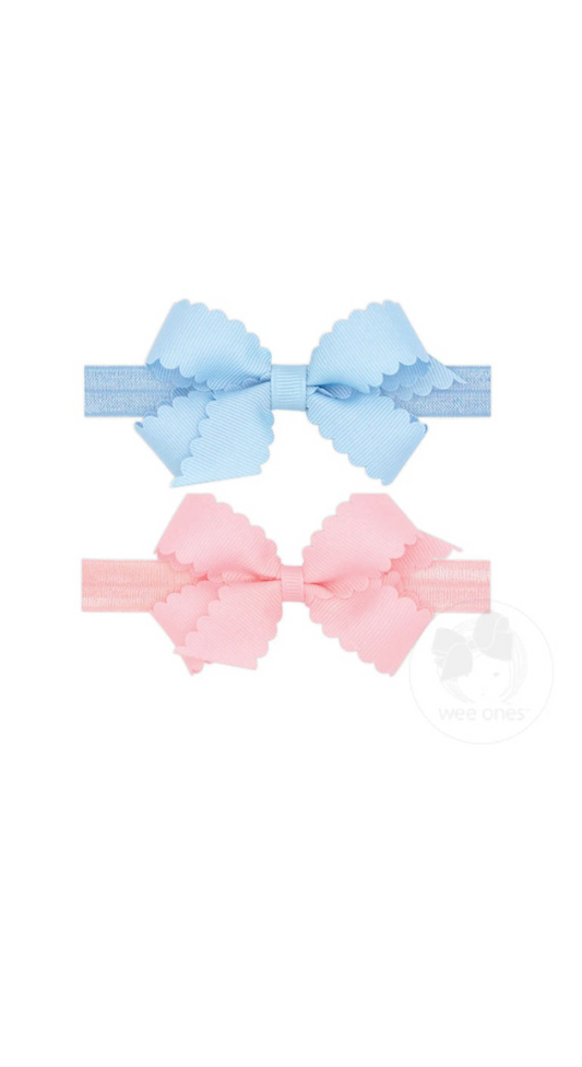 Two Mini Scalloped Grosgrain Bows on Skinny Nylon Band Millennium Blue/Millennium Blue & Pink/Pink