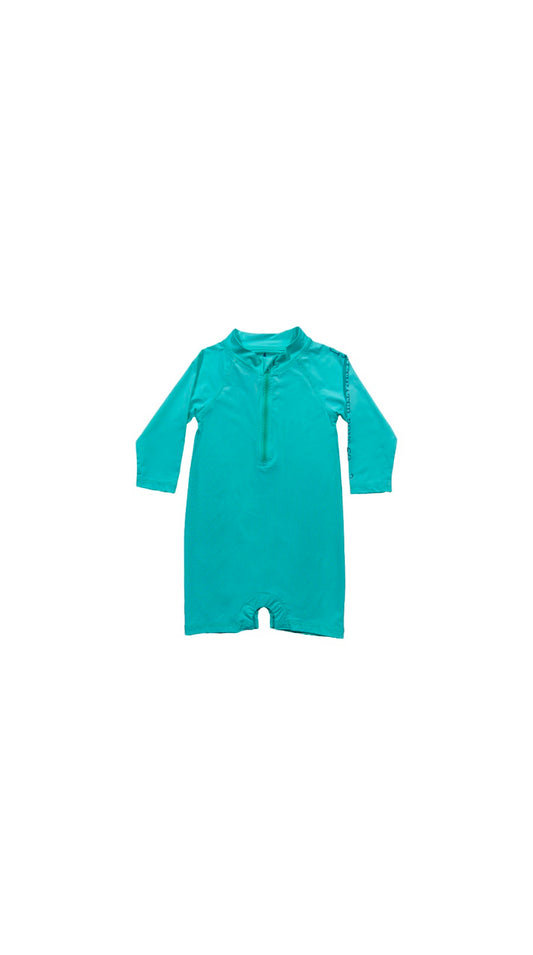 Tybee Rashgaurd Romper, Aqua