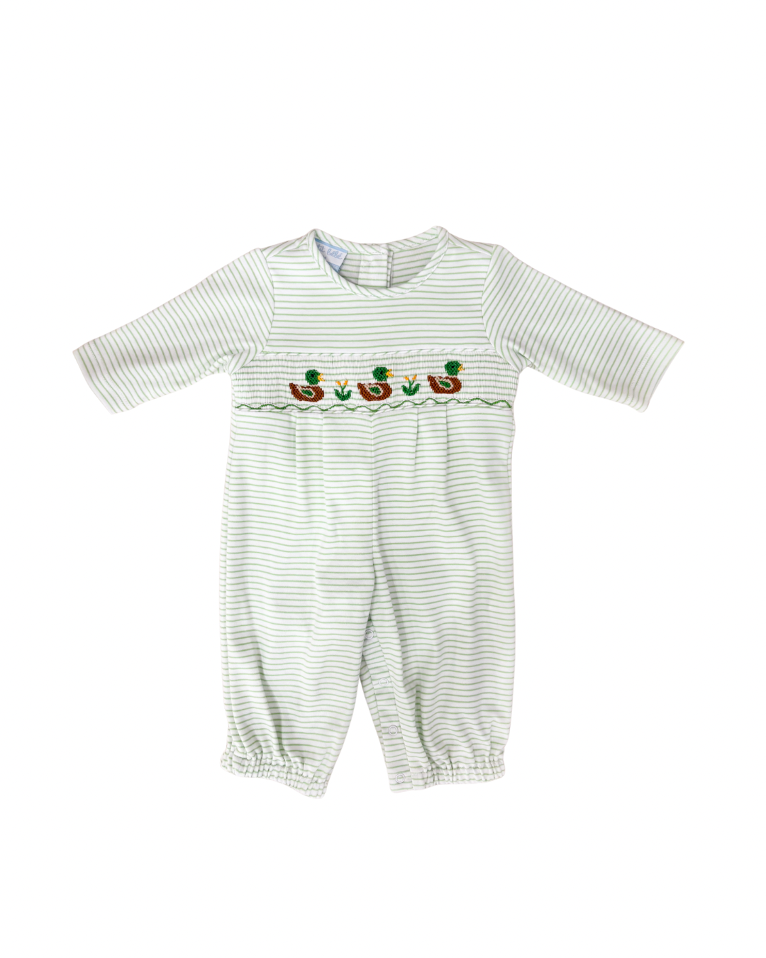 Mallard Duck Boys Knit Green Stripe Long Romper