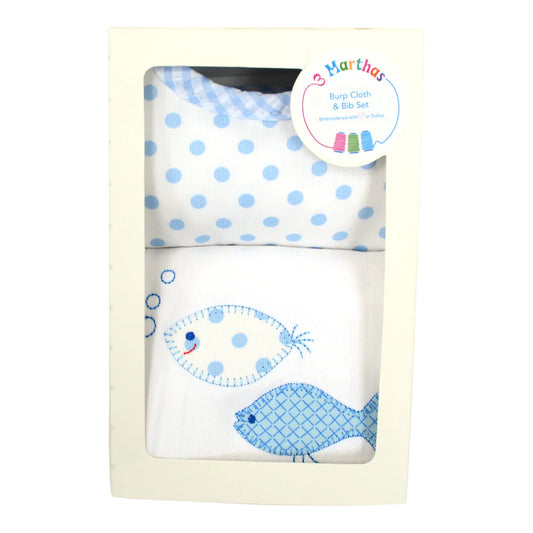 Blue Fish School Basic Bib & Burp Box Set