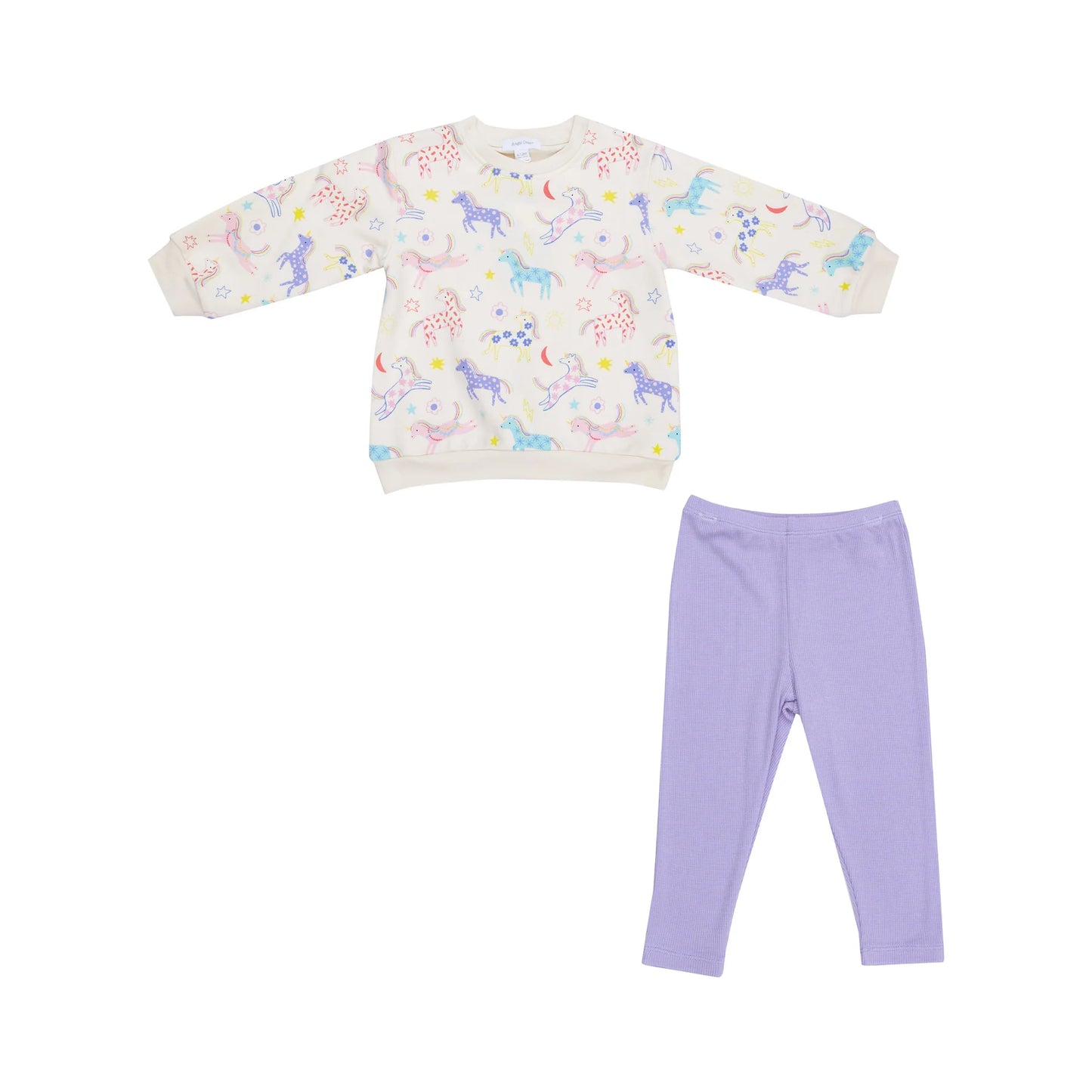 French Terry Fun Unicorns Puffy Oversized Sweatshirt and Rib Legging Set