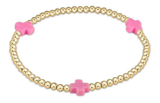 egirl Signature Cross Gold Pattern 3mm Bead Bracelet - Bright Pink