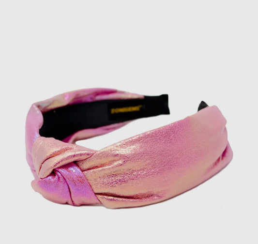 Shiny Rainbow Knot Headband Pink
