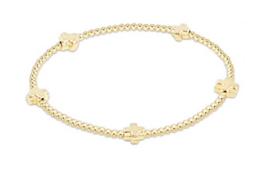 Egirl Signature Cross Small Gold Pattern 2mm Bead Bracelet Gold