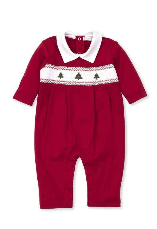 Playsuit with Hand Smocking CLB Holiday Medley Red