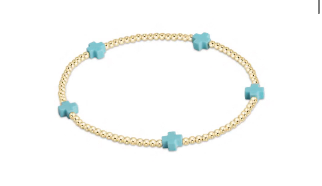 Egirl Signature Cross Small Gold Pattern 2mm Bead Bracelet Turquoise