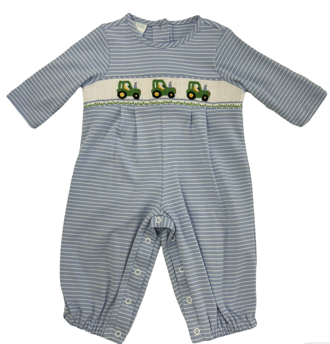 Tractor Periwinkle Blue Stripe Long Romper Long Sleeve