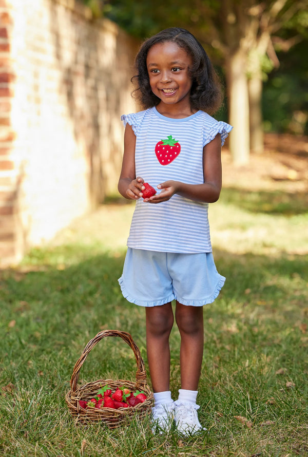 Applique Tilly Tank Strawberry and Tulip Knit Short Light Blue