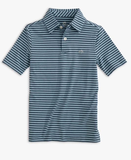 Youth SS Ryder Marin Stripe Heather Perf Polo Heather Aged Denim