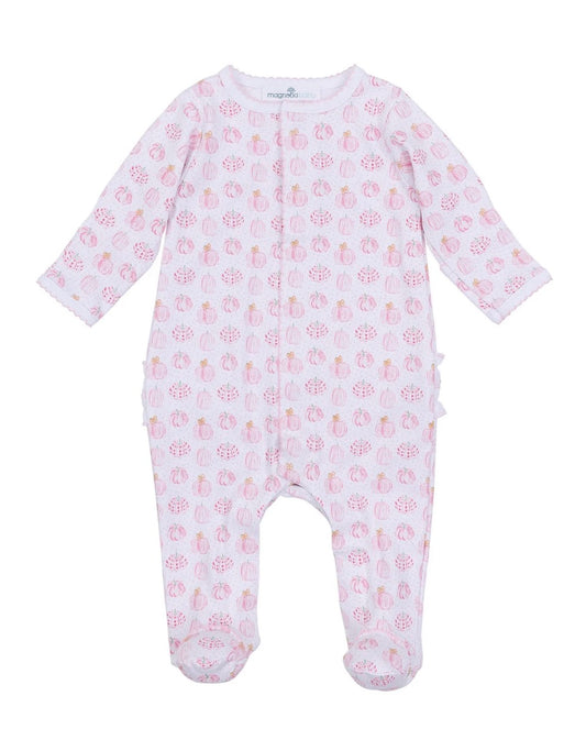 Precious Pumpkins Printed Ruffle Footie Pink