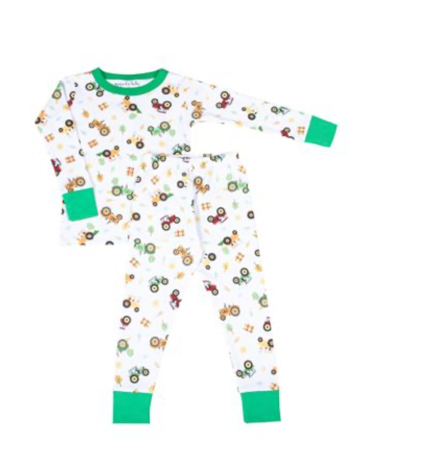 Tractor Time Toddler Long Pajamas Green