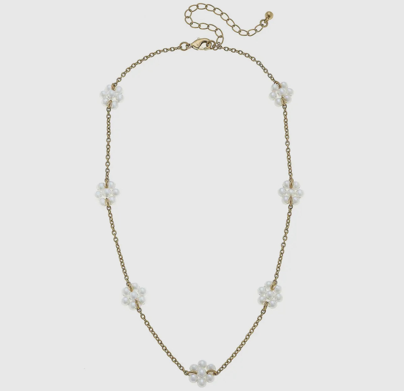 Lora Pearl Flower Station Necklace in Worn Gold & Ivory