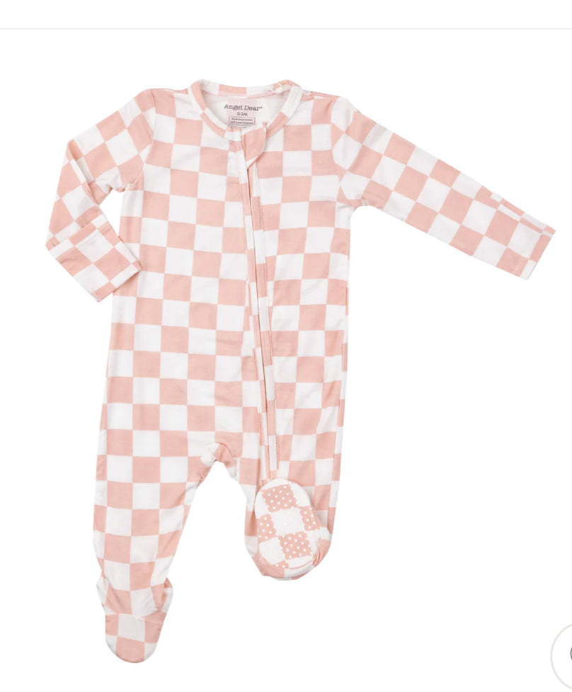 Checkerboard Pink 2 Way Zipper Footie