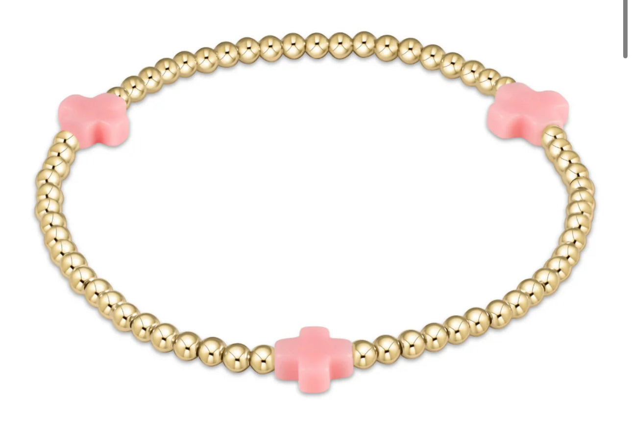 egirl Signature Cross Gold Pattern 3mm Bead Bracelet - Pink