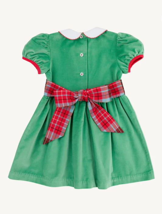 Cindy Lou Sash Dress - Velveteen Kiawah Kelly Green/Worth Ave White/Wilson Pier Plaid/Richmond Red