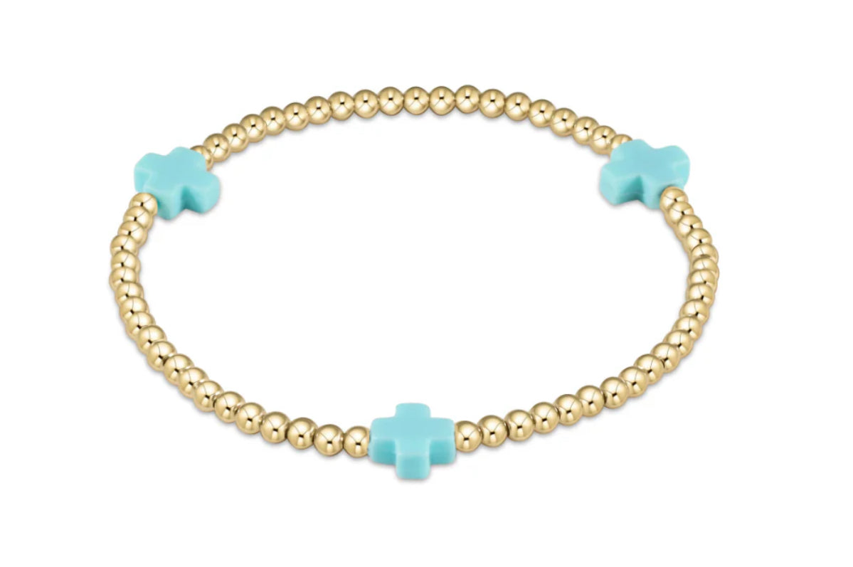 egirl Signature Cross Gold Pattern 3mm Bead Bracelet - Turquoise