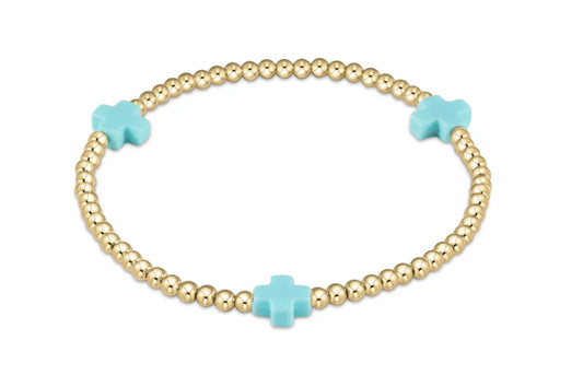 egirl Signature Cross Gold Pattern 3mm Bead Bracelet - Turquoise