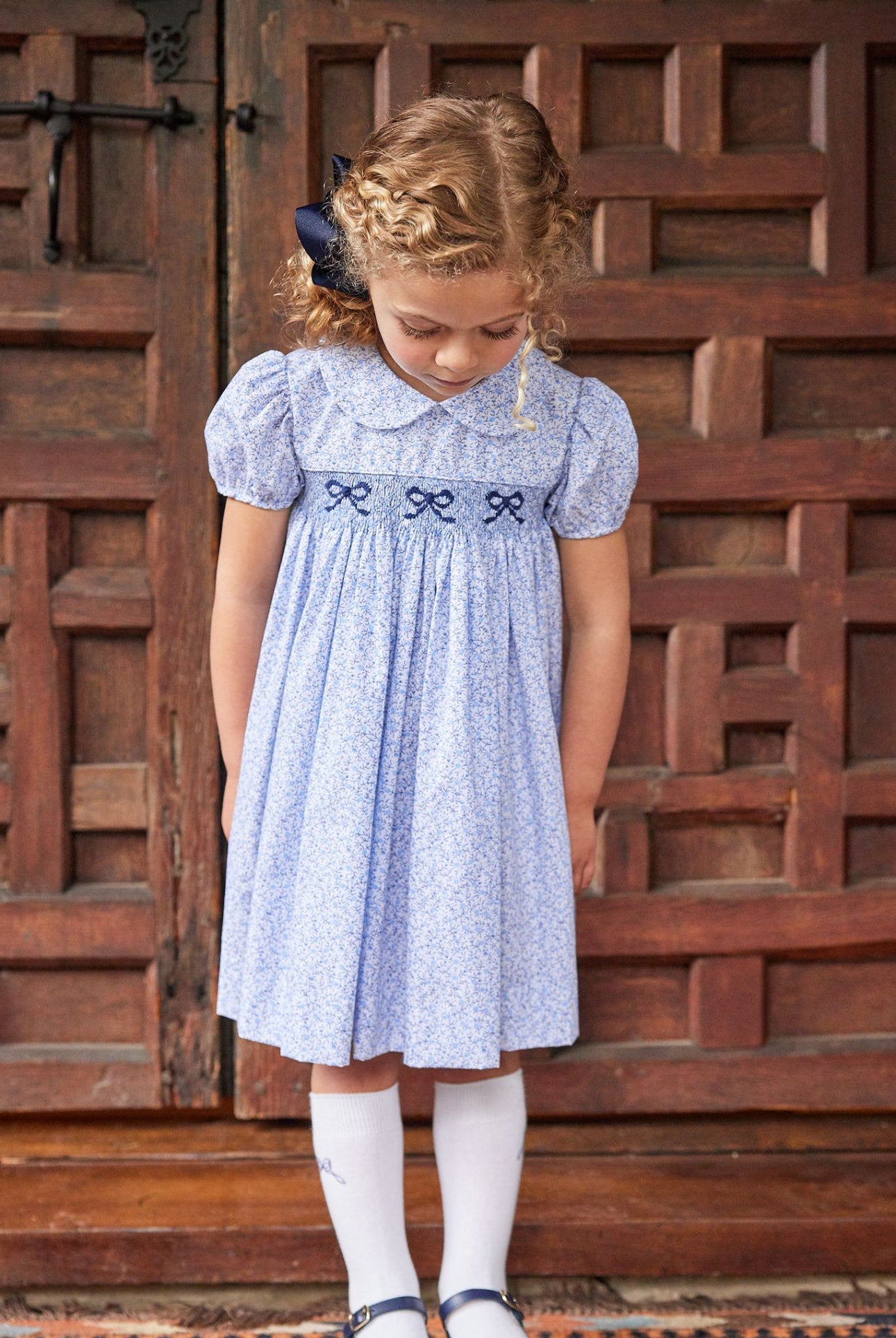 Smocked Peter Pan Dress - Blue Vinings