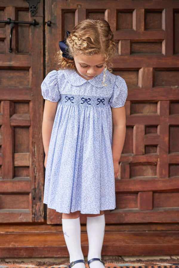 Smocked Peter Pan Dress - Blue Vinings