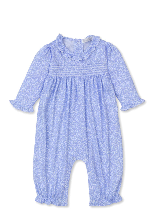 Fall Flower Pat-Playsuit Smocking Light Blue